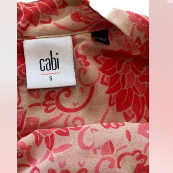 Cabi 5037 Small Vita Pink & Tan Floral Printed Sheer Drape Neck Tank Top Blouse - Picture 4 of 5